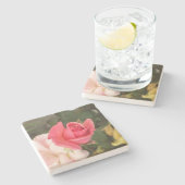 発芽のピンクのバラ ストーンコースター (横)