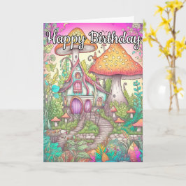 発芽カラフルキノコ小屋イラストレーション カード