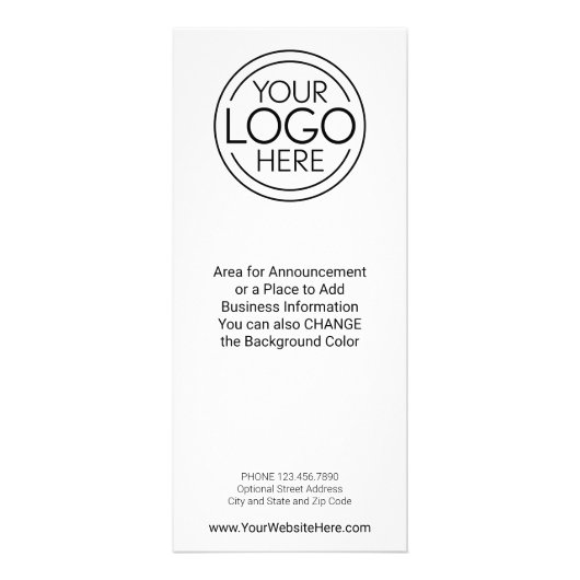 発表と情報を含むビジネス連絡ロゴ ラックカード (正面)