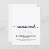 発表の取り消し結婚されたネイビー・ブルー・スクリプト ポストカード (正面/裏面)