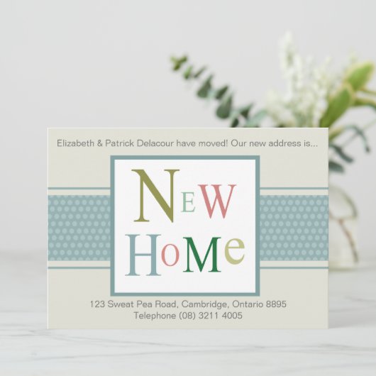 発表を動かすカラフルで新しい家のタイポグラフィ 案内状 (スタンド正面)