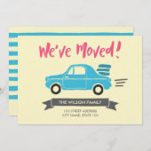 発表を動かすピンクおよび青い引っ越しました 案内状 (正面/裏面)