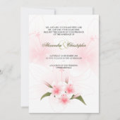 発表を結婚しているピンク及び白いユリ 招待状 (正面)