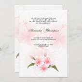 発表を結婚しているピンク及び白いユリ 招待状 (正面/裏面)
