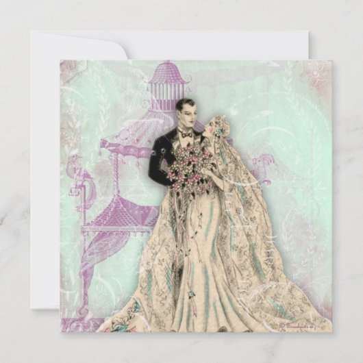 発表を結婚する望楼の塔のヴィンテージ 案内状 (正面)