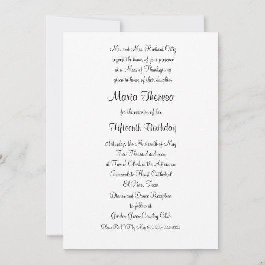 発表キンセアニェラピンクダマスク15パーティー 招待状 (裏面)