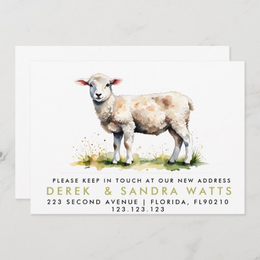 発表子羊を移動した住所の変更 招待状 (正面/裏面)