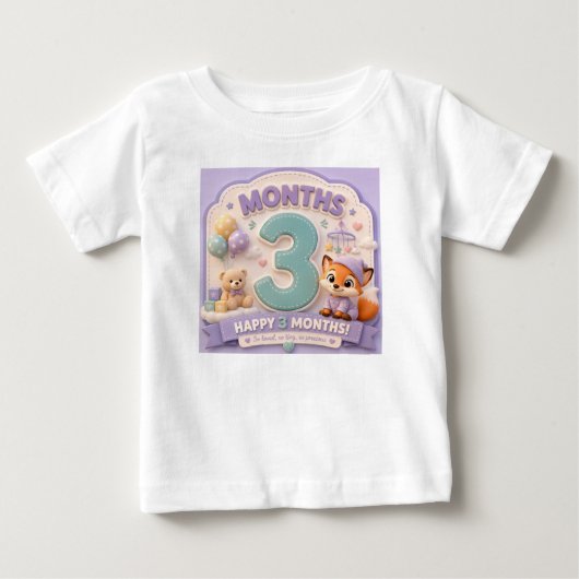 発見の3ヶ月 - 赤ちゃんの成長記録 ベビーTシャツ (正面)