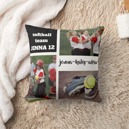 発言を用いるカスタムなソフトボールの写真のコラージュの枕 クッション (ブランケット)