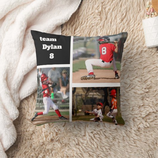発言を用いるカスタムな野球の写真のコラージュの枕 クッション (ブランケット)