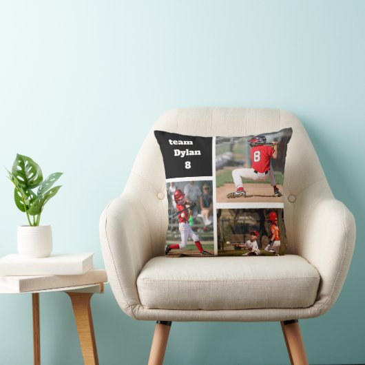 発言を用いるカスタムな野球の写真のコラージュの枕 クッション (椅子)