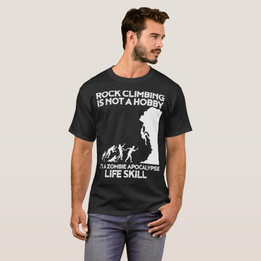 登山おもしろいゾンビエスケープロッククライマー Tシャツ (正面フル)