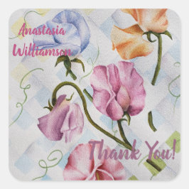 登山カラフルスイートピー花ありがとう スクエアシール