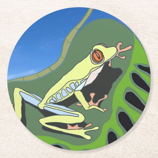 登山ツリーカエル ラウンドペーパーコースター (正面)