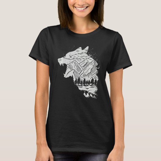 登山ハイキングフォレストハウリングウォル Tシャツ (正面)