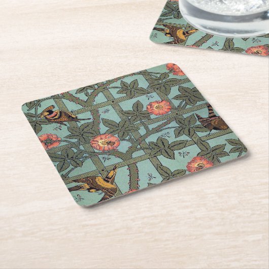 登山バラ&スモールバードウィリアムモリス スクエアペーパーコースター (アングル)