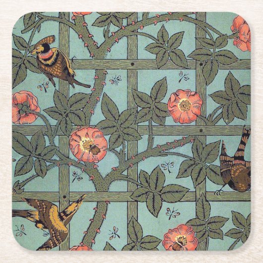 登山バラ&スモールバードウィリアムモリス スクエアペーパーコースター (正面)