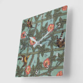 登山バラ&スモールバードウィリアムモリス スクエア壁時計 (傾斜)