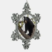 登山ブラックベア スノーフレークピューターオーナメント (左)