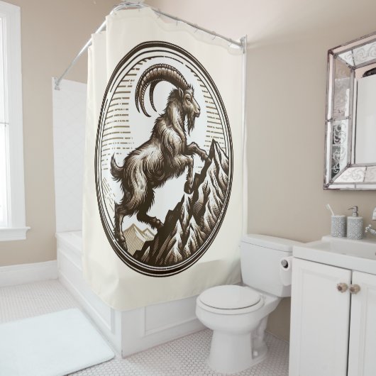 登山マウンテンヤギ山羊座誕生日〔占星術の〕十二宮図 シャワーカーテン (インサイチュ)