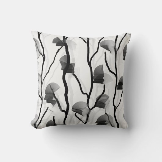 登山モダンつる植物白黒グレーパインターリー クッション (正面)