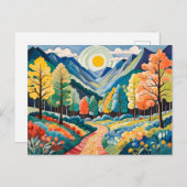 登山道のある秋の山水 ポストカード (正面/裏面)