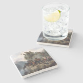 登山道を守るライフル人(カール・レッシング) ストーンコースター (横)