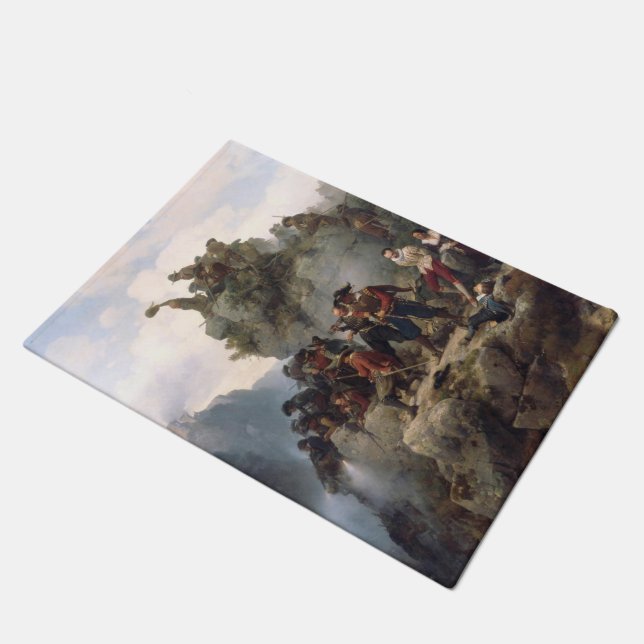 登山道を守るライフル人（カール・レッシング） ドアマット (アングル)