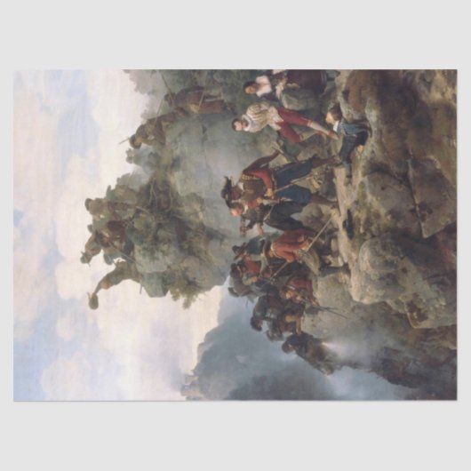 登山道を守るライフル人（カール・レッシング） 薄葉紙 (正面)