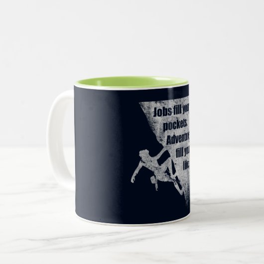 登山、クライマーの引用文。 感動的な格言 ツートーンマグカップ (正面左)