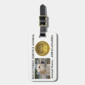 登録されていたサービス動物のラベル(PHOTO/NAMEと) ラゲッジタグ (正面縦)