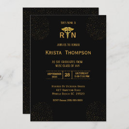 登録エレガントナース卒業黒金ゴールド請求書 招待状