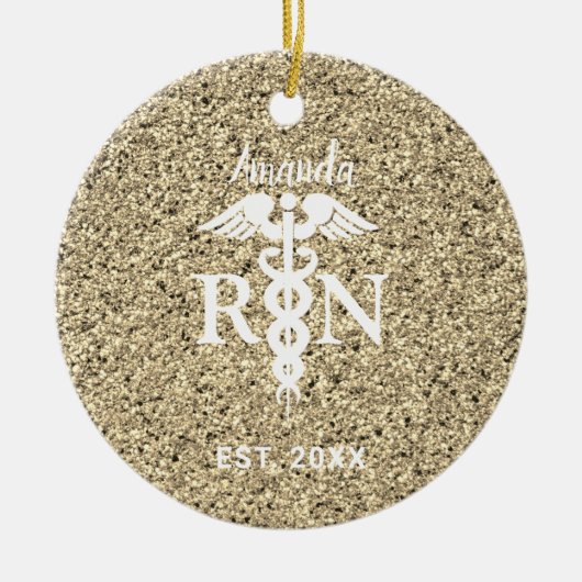登録エレガントナース金ゴールドグリッターパーソナライズされた セラミックオーナメント (正面)