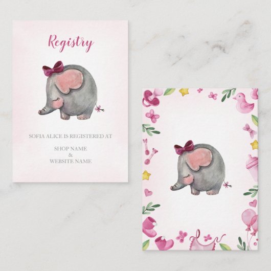 登録カード|ベビーシャワーの女の子|のエンクロージャカード エンクロージャーカード (正面/裏面)