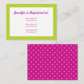 登録カード - 緑とピンクの水玉模様 エンクロージャーカード (正面/裏面)