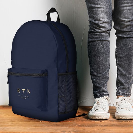 登録スタイリッシュナースRNモノグラムブルー金ゴールド プリントバックパック