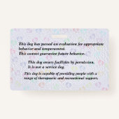 登録セラピー犬 – 薄いピンクのバッジ バッジ (裏面)