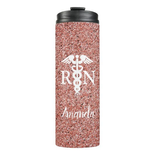 登録ナースカデュセスバラ金ゴールドカスタムグリッター タンブラー (正面)
