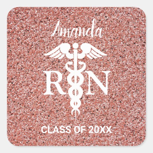 登録ナースカドゥセウスバラ金ゴールドグリッター名 スクエアシール (正面)