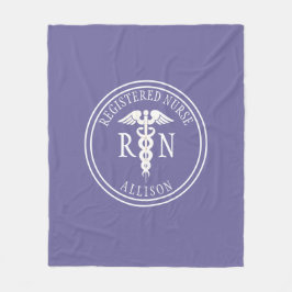 登録ナースカドゥセウスパープルホワイトネーム フリースブランケット