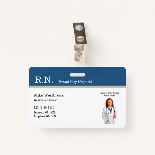登録ナーススタッフの写真IDバッジテンプレート バッジ (正面クリップ)
