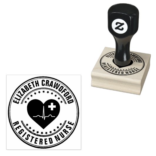 登録ナーススタンプハートECGお客様の名前 ラバースタンプ (押印)