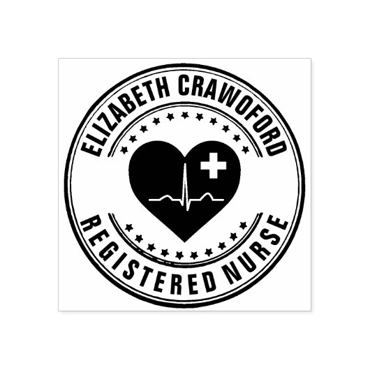 登録ナーススタンプハートECGお客様の名前 ラバースタンプ (インプリント)