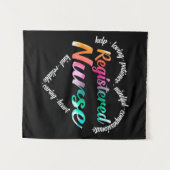 登録ナースハートワードクラウド水色 タペストリー (正面(横))