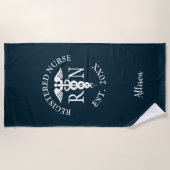 登録ナースパーソナライズされたブルーホワイトカデュース ビーチタオル (正面)