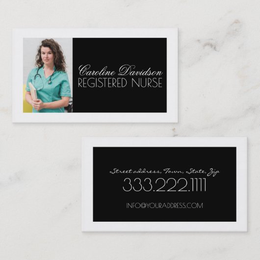 登録ナースブラック&ホワイトはっきりしたデザインカード 名刺 (正面/裏面)