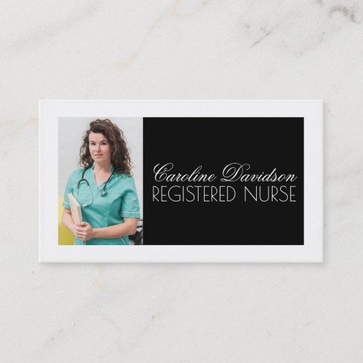 登録ナースブラック&ホワイトはっきりしたデザインカード 名刺 (正面)