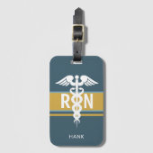 登録ナースブルー金ゴールドカドゥセウスパーソナライズされた ラゲッジタグ (正面縦)