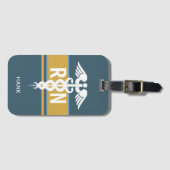 登録ナースブルー金ゴールドカドゥセウスパーソナライズされた ラゲッジタグ (正面横)