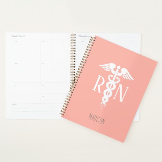 登録ナース医療サンゴパーソナライズされたピンク プランナー手帳 (ディスプレー)